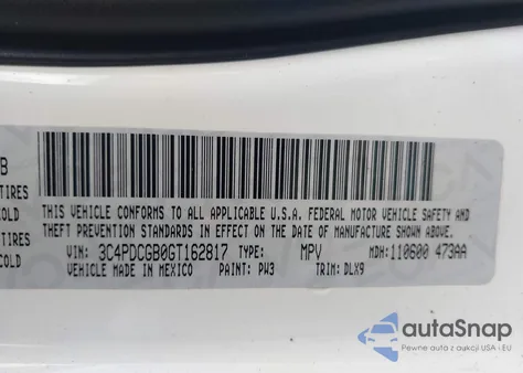2016 Dodge Journey Crossroad Plus z USA, uszkodzony, nr VIN 3C4PDCGB0GT162817